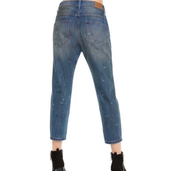 WILDFOX Baggy Jeans Size 24 NWT Crop Paint Splatter Distressed Da Vinci Wash - Picture 3 of 12